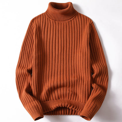 Ribbed Turtleneck Sweater - Blue Knit Slim Fit Winter Pullover