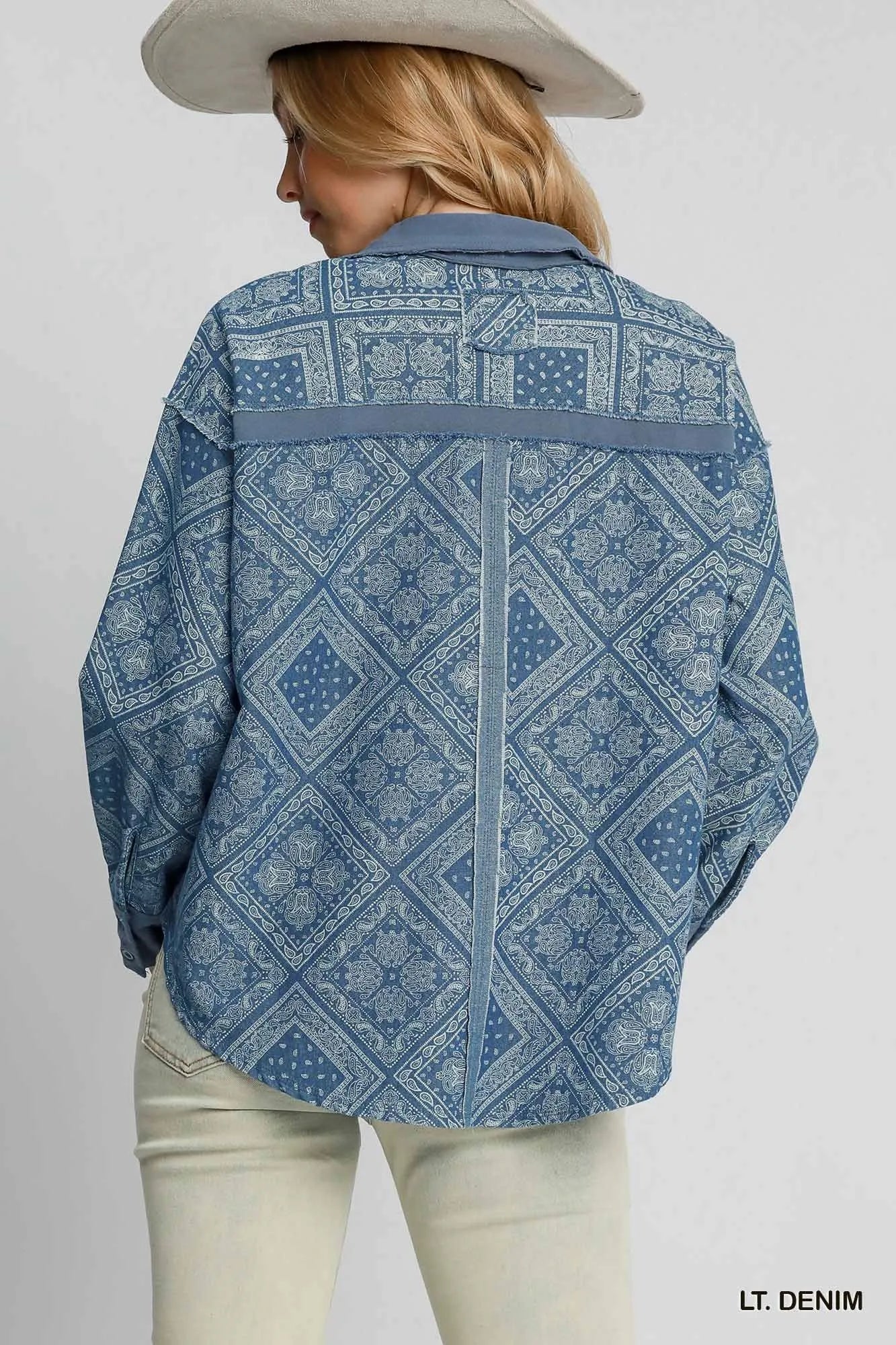 Garden Naked Paisley Print Denim Shirt Jacket