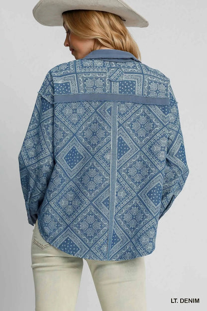 Garden Naked Paisley Print Denim Shirt Jacket