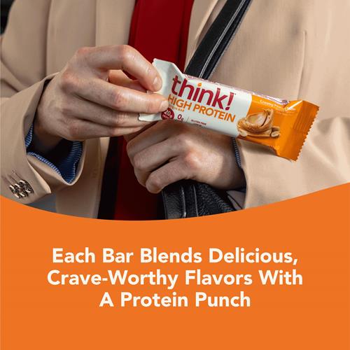 Think! Protein Bars, High Protein Snacks, Gluten Free, Sugar Free Energy Bar With Whey Protein Isolate, Creamy Peanut Butter, Nutrition Bars Without Artificial Sweeteners, 2.1 Oz (10 Count) - Pac