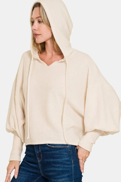 Garden Naked Brushed Hacci Drop Shoulder Cropped Hoodie