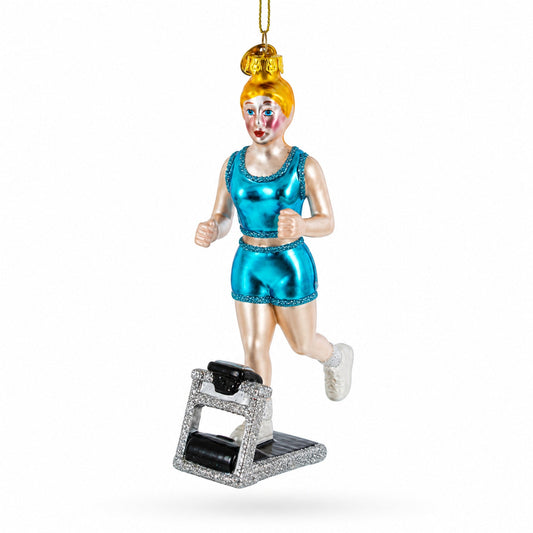 Treadmill Runner Fitness Girl Glass Christmas Ornament