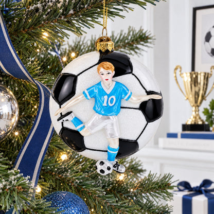 Football Player Glass Christmas Ornament