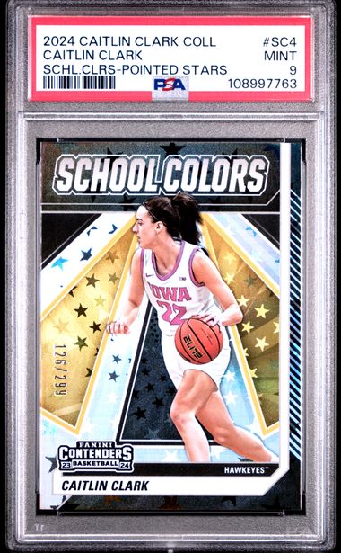 Graded 2024 Panini Caitlin Clark Collection Caitlin Clark #SC4 School Colors #/299 Rookie RC Basketball Card PSA 9 Mint