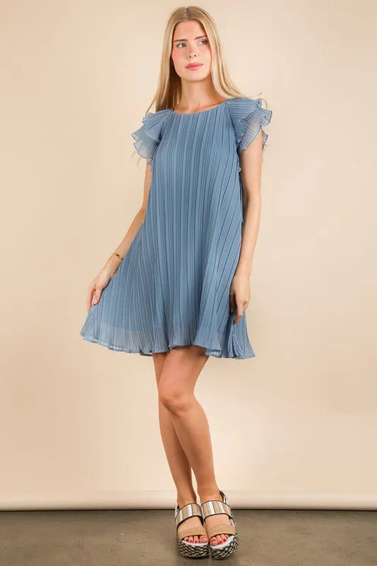VERY J Plus Size Ruffle Sleeve Pleated Woven Mini Dress