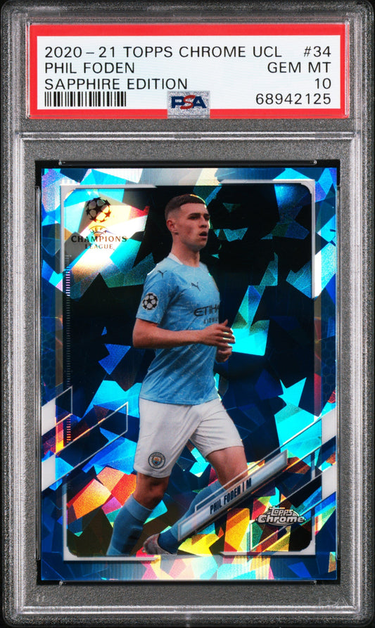Graded 2020 Topps Chrome UCL Phil Foden #34 Sapphire Edition Soccer Card PSA 10 Gem Mint