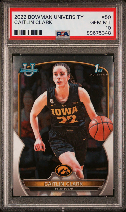 Graded 2022 Topps Bowman University Caitlin Clark #50 Rookie RC Basketball Card PSA 10 Gem Mint