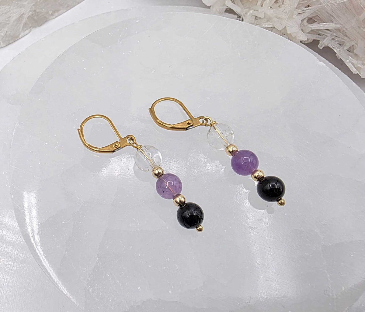 SACRED SPACE - Clear Quartz, Amethyst, Black Onyx Jewelry Set