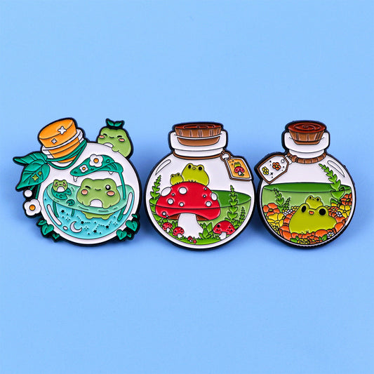 Cute Frog Terrarium Enamel Pins
