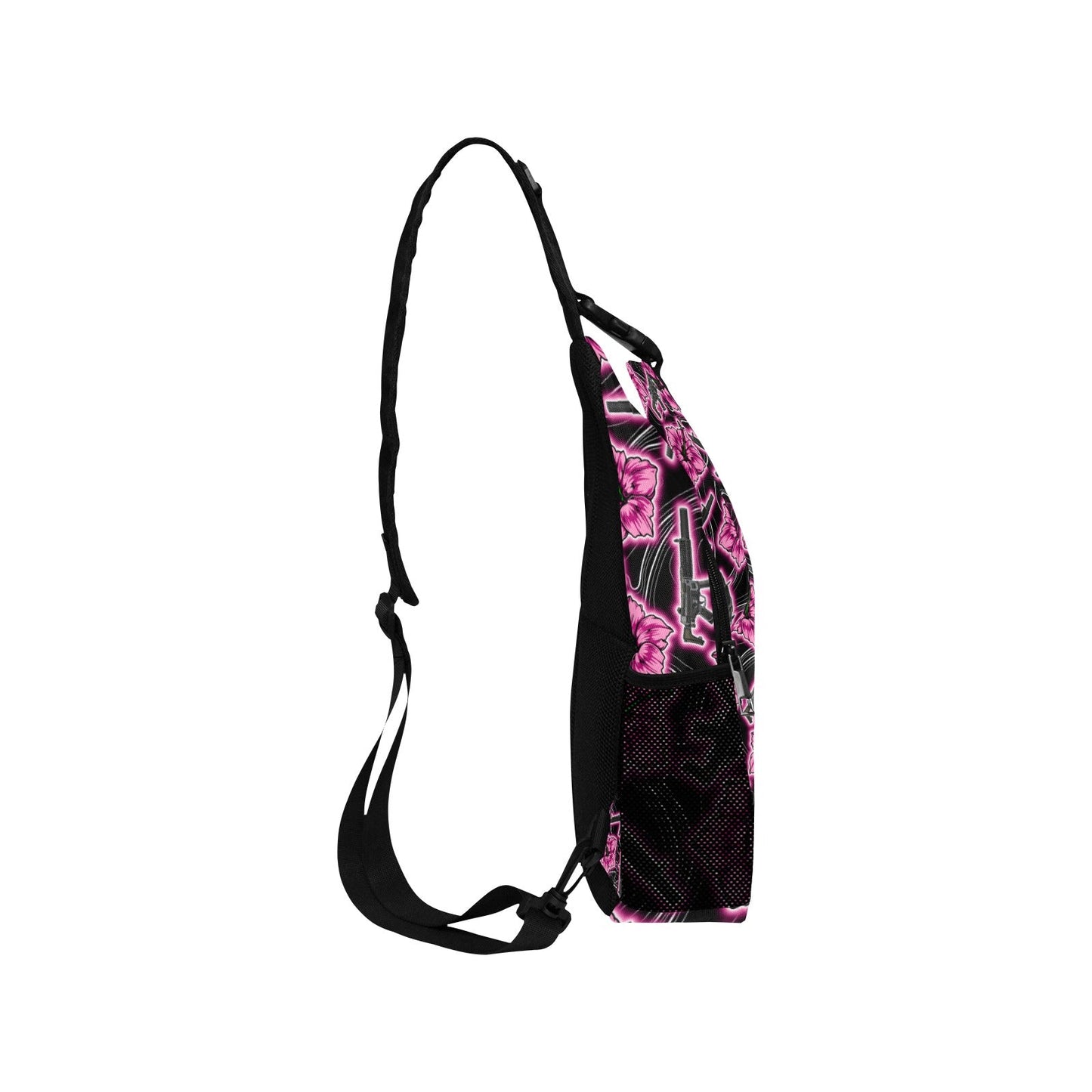 High Capacity Hibiscus Black Neon Sling Bag