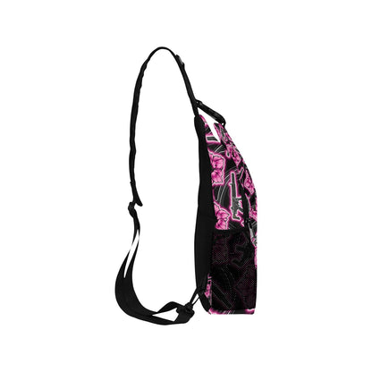 High Capacity Hibiscus Black Neon Sling Bag