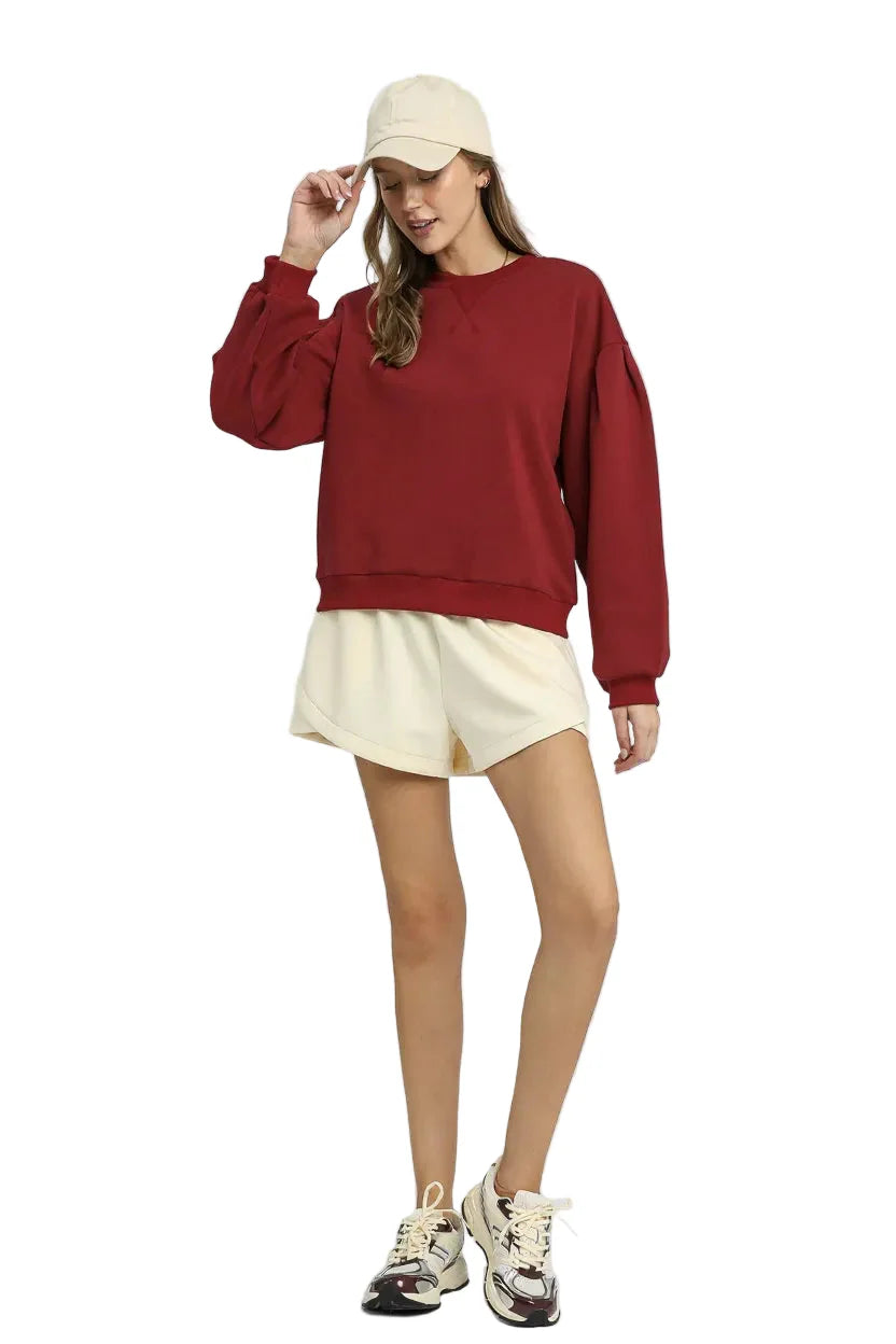 Round Neck Sweatshirt with Pleated Detail