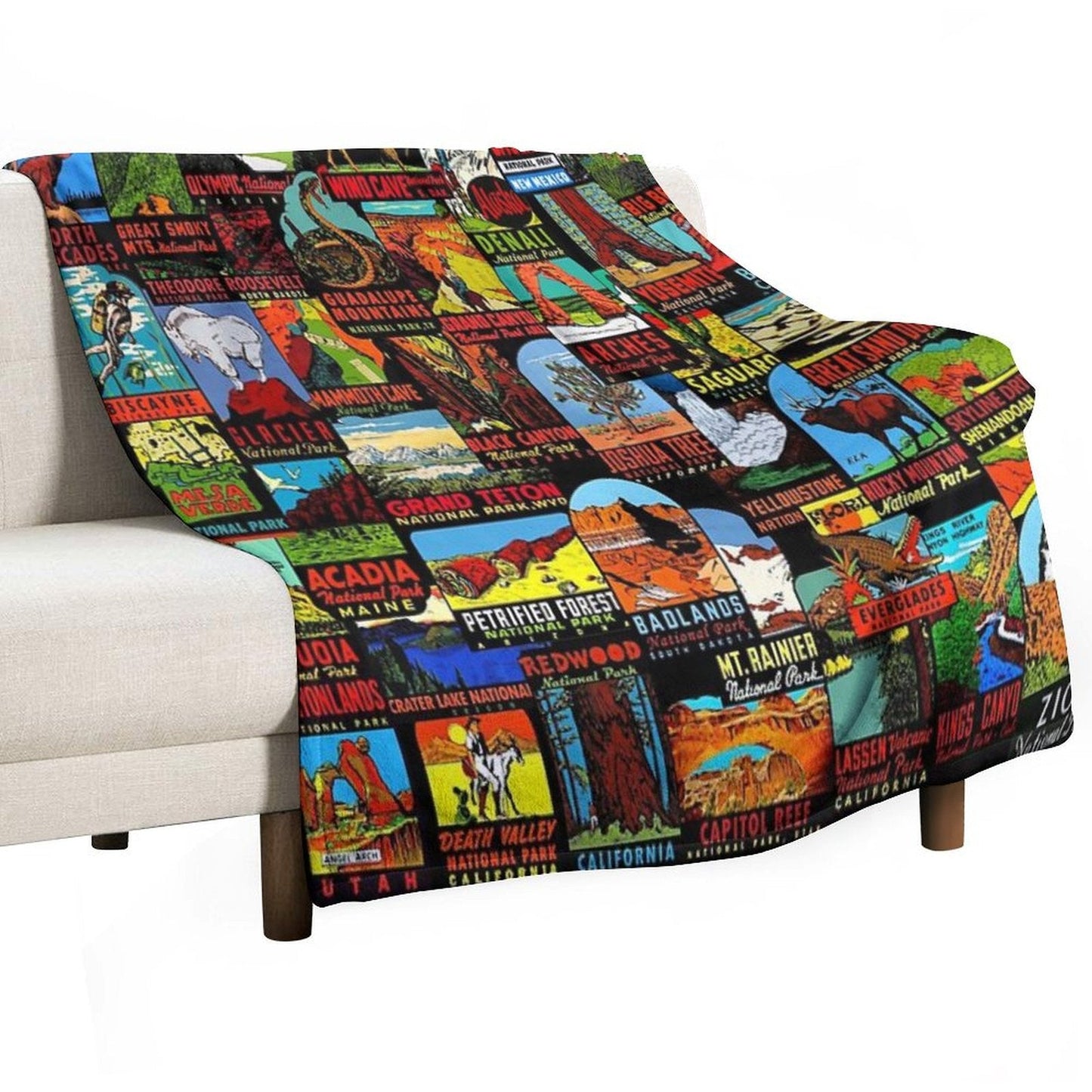 American National Parks Vintage Travel Decal Bomb Throw Blanket