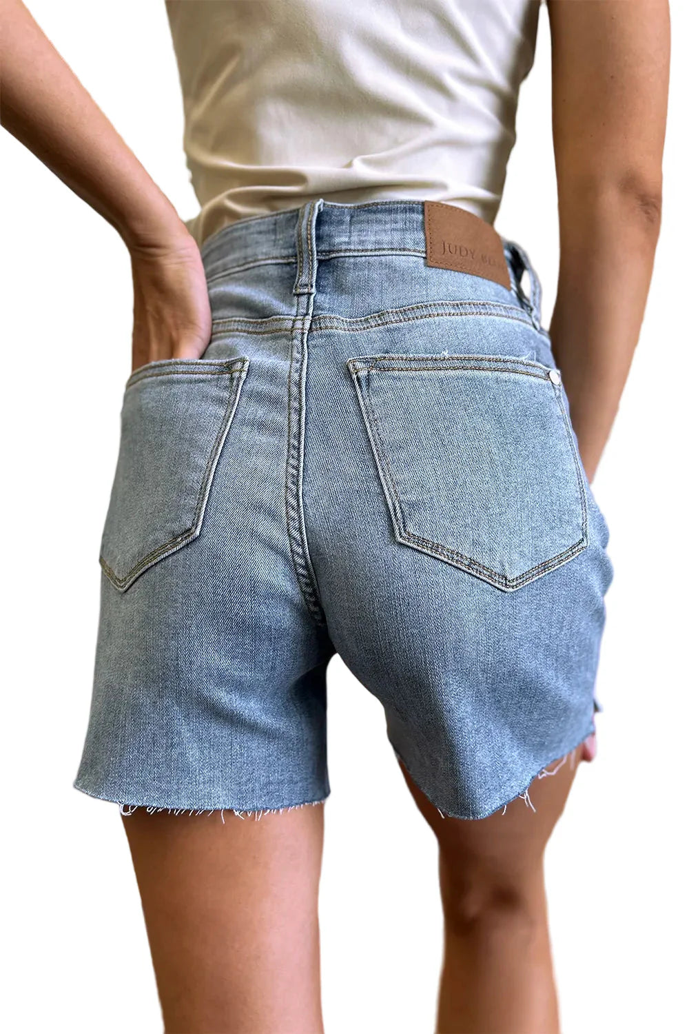 Full Size High Waist Raw Hem Denim Shorts