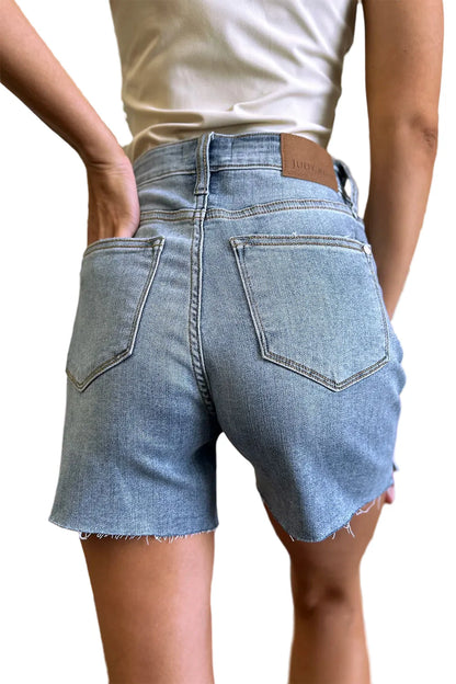 Full Size High Waist Raw Hem Denim Shorts