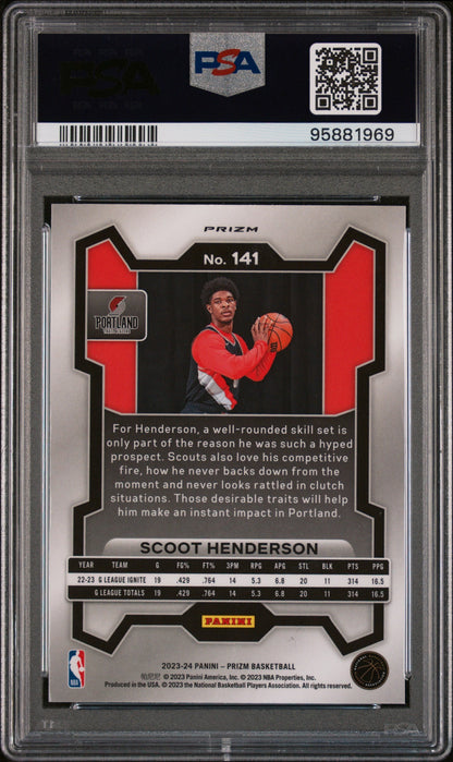Graded 2023 Panini Prizm Scoot Henderson #141 Pink Ice Rookie RC Basketball Card PSA 10 Gem Mint