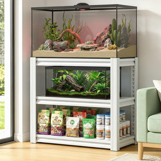 3-Tier Heavy-Duty Metal Terrarium Stand (White)