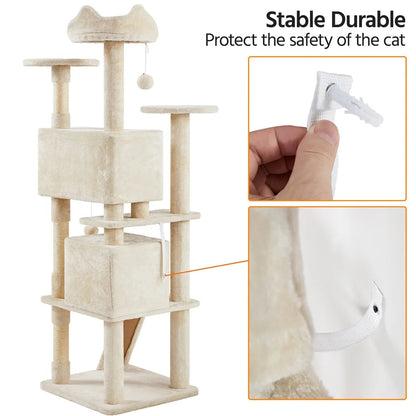 Ultimate 70" Double Condo Cat Tree with Scratching Posts - Creamy Comfort for Your Feline Friends!