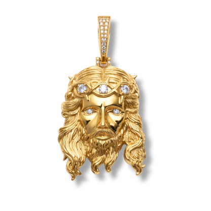 Moissanite Jesus Piece Head Pendant 14K Gold Plated Solid 925 Sterling Silver