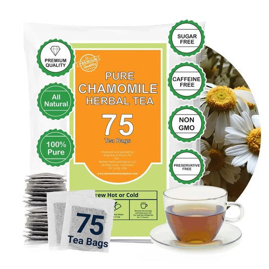 Akshit 75 Chamomile Tea Bags, 100%Pure Natural Chamomile Flowers, Calm Sleep Tea, Caffeine Free, Relaxing Tea, Non-GMO.