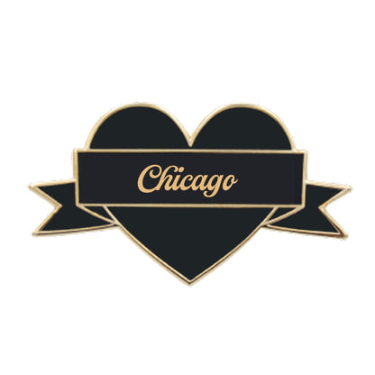 I Heart Chicago Enamel Pin – Black & Gold City Pin