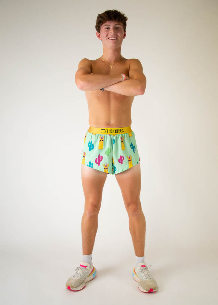 Men's Green Llamas 2" Half Split Shorts (XS, S, M, L, XL)