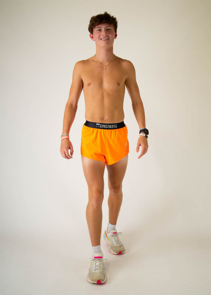 Men's Neon Orange 2" Half Split Shorts (XS, S, M, L, XL)