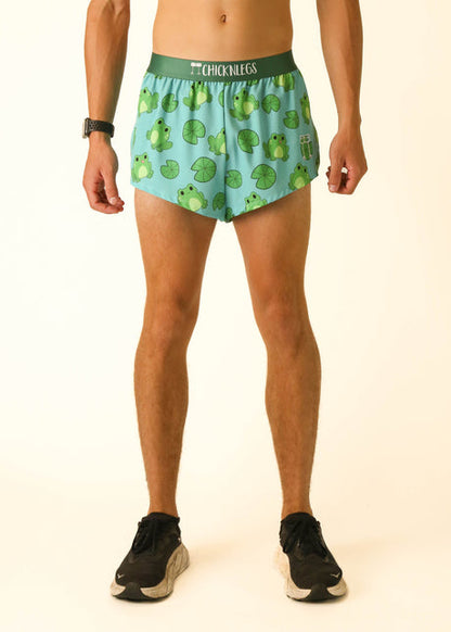 Men's Fartlek Froggies 2" Half Split Shorts (Light Blue/Green) XS, S, M, L, XL
