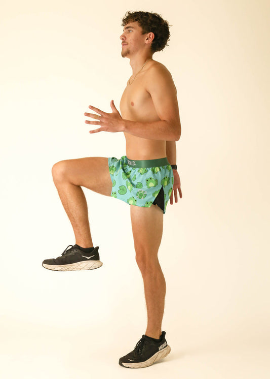Men's Fartlek Froggies 2" Half Split Shorts (Light Blue/Green) XS, S, M, L, XL