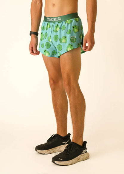 Men's Fartlek Froggies 2" Half Split Shorts (Light Blue/Green) XS, S, M, L, XL