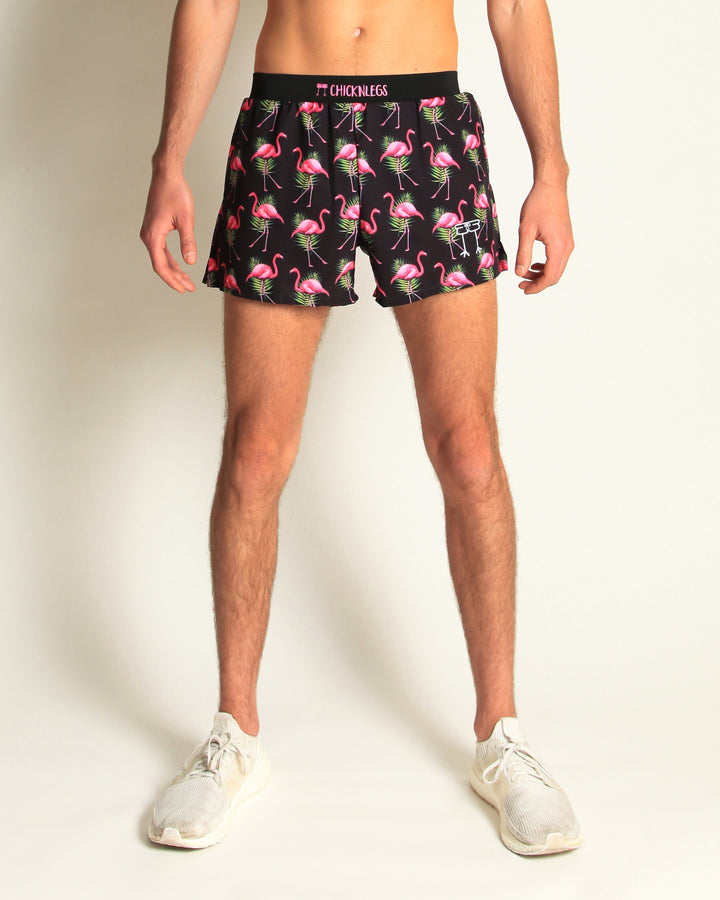 Men's Flamingos 4" Half Split Shorts (Black)