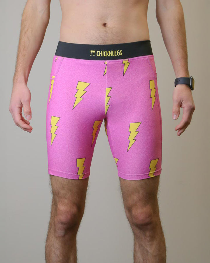 Men's Pink Bolts 8" Half Tights XS S M L XL