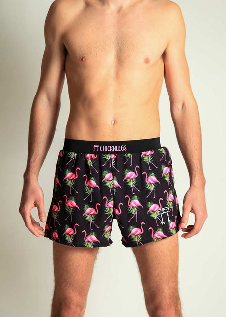 Men's Flamingos 4" Half Split Shorts (Black)