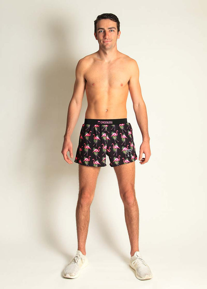 Men's Flamingos 4" Half Split Shorts (Black)