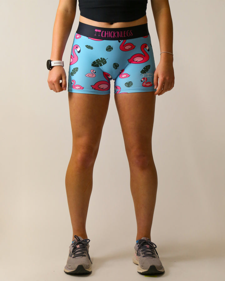 Women's Blue Flamingo 3" 2-Pocket Compression Shorts XS S M L XL