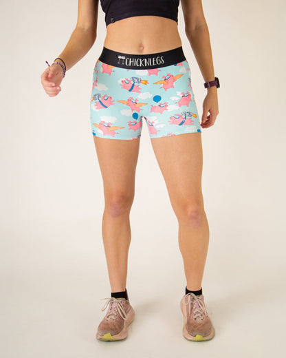 Women's Flying Pigs 3" 2-Pocket Compression Shorts XS S M L XL