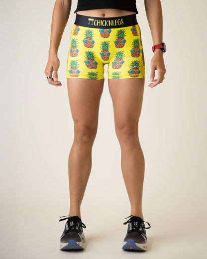 Women's Pineapple Express 3" 2-Pocket Compression Shorts (Yellow) XS S M L