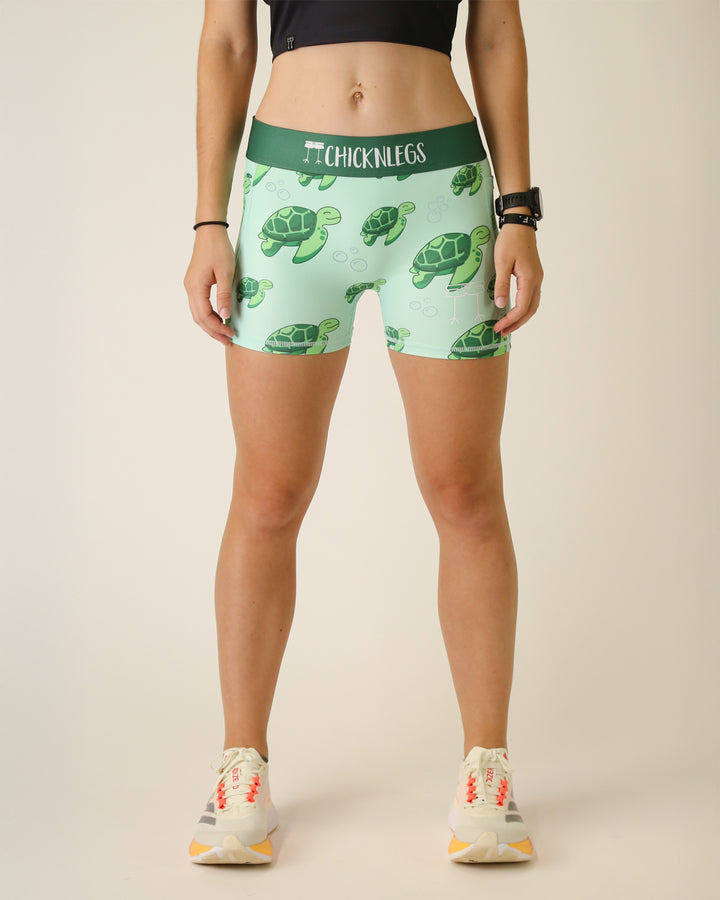 Women's Sea Turtles 3" 2-Pocket Compression Shorts (Green) XS S M L XL