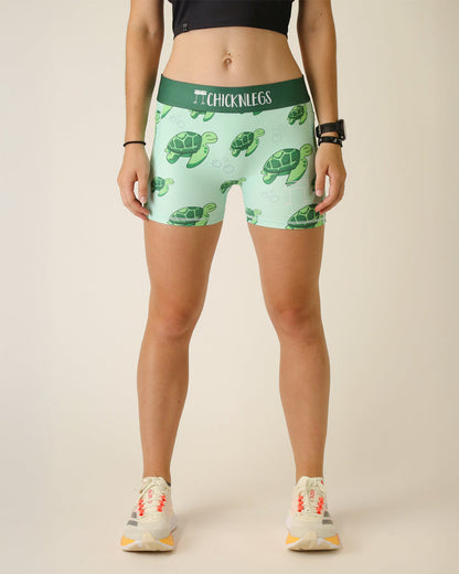 Women's Sea Turtles 3" 2-Pocket Compression Shorts (Green) XS S M L XL