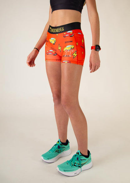 Women's Cars 3" 2-Pocket Compression Shorts (Orange) XS S M L