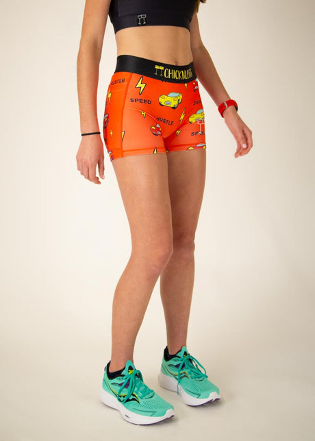 Women's Cars 3" 2-Pocket Compression Shorts (Orange) XS S M L