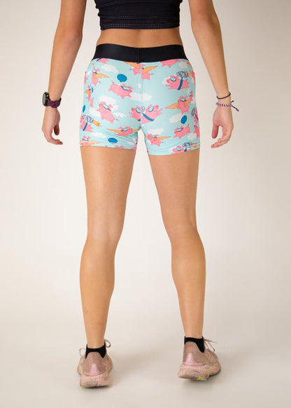 Women's Flying Pigs 3" 2-Pocket Compression Shorts XS S M L XL