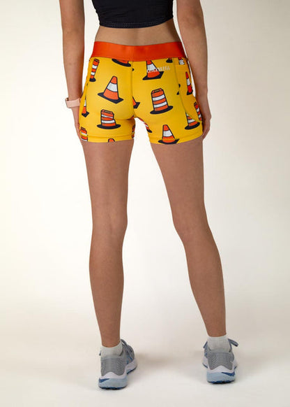 Women's Traffic Cones 3" 2-Pocket Compression Shorts (Orange) XS S M L