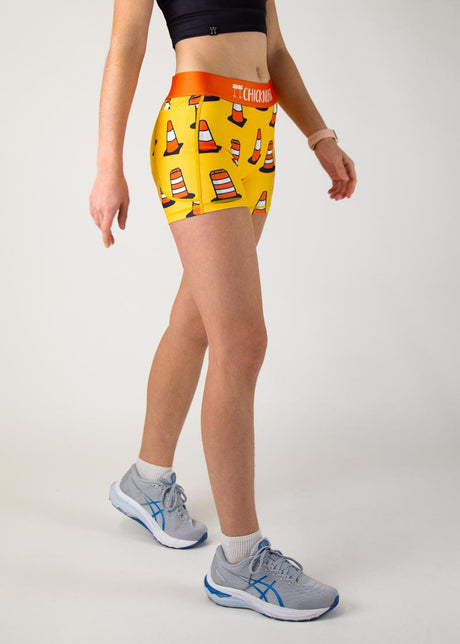 Women's Traffic Cones 3" 2-Pocket Compression Shorts (Orange) XS S M L