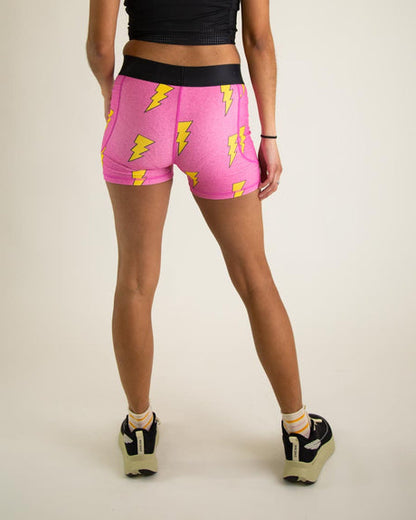 Women's Pink Bolts 3" 2-Pocket Compression Shorts XS S M L XL
