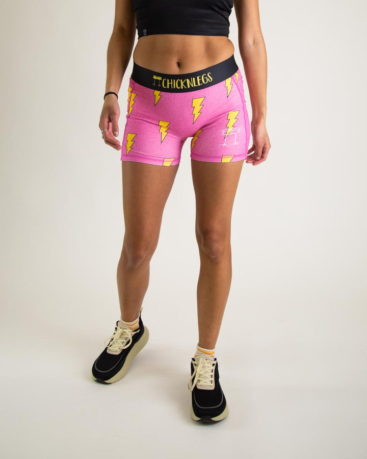 Women's Pink Bolts 3" 2-Pocket Compression Shorts XS S M L XL