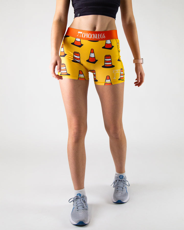 Women's Traffic Cones 3" 2-Pocket Compression Shorts (Orange) XS S M L