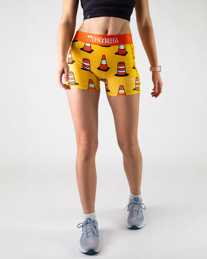 Women's Traffic Cones 3" 2-Pocket Compression Shorts (Orange) XS S M L