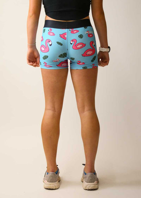 Women's Blue Flamingo 3" 2-Pocket Compression Shorts XS S M L XL
