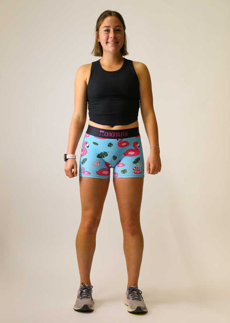 Women's Blue Flamingo 3" 2-Pocket Compression Shorts XS S M L XL